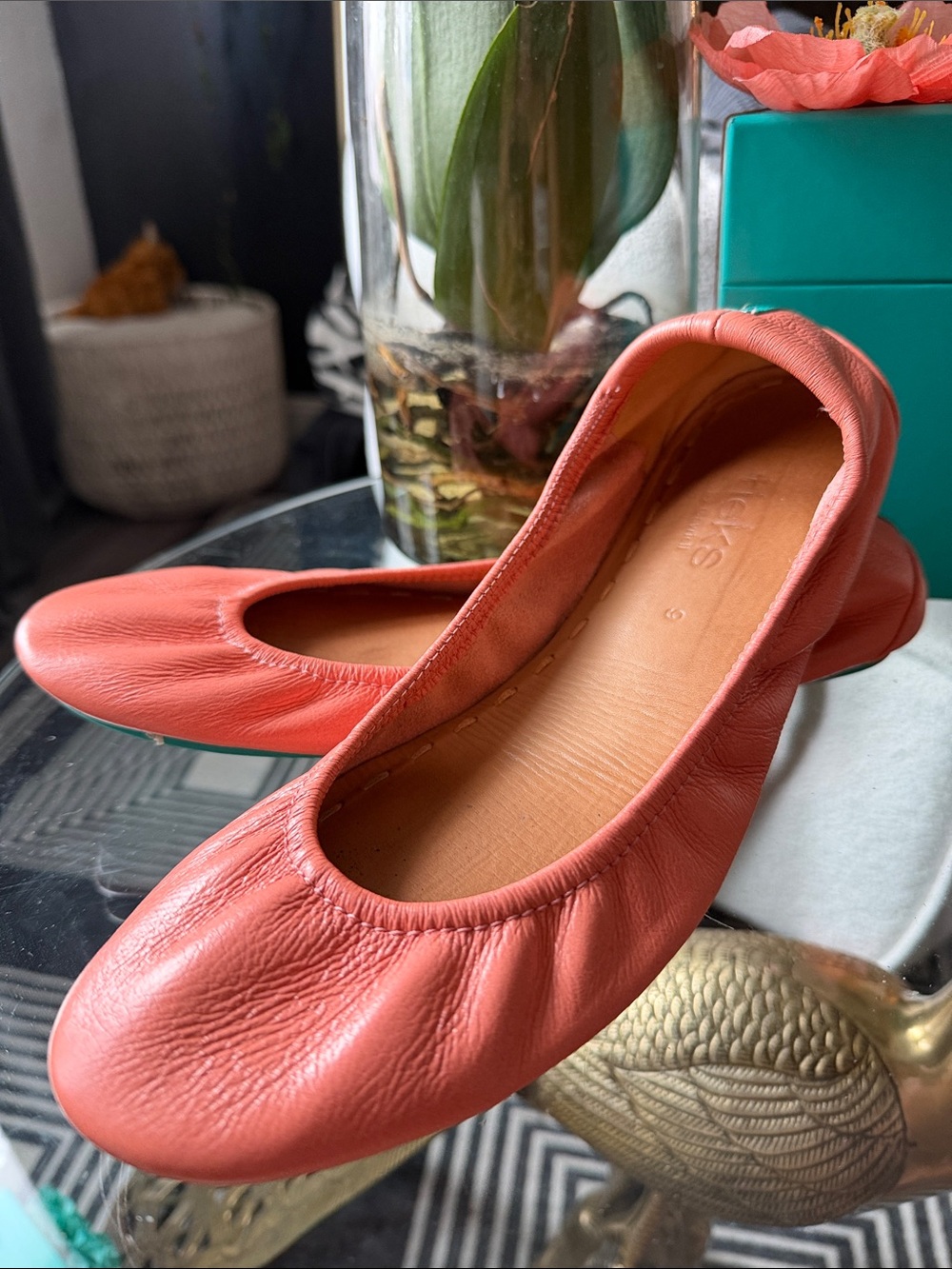 Tieks Peach Poppy Leather Ballet Flats - Soft Slip-On Comfort - Picture 4 of 7